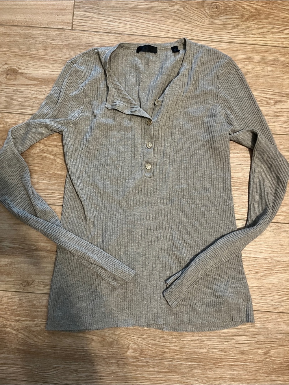 ATM silk cashmere blend ribbed henley in taupe